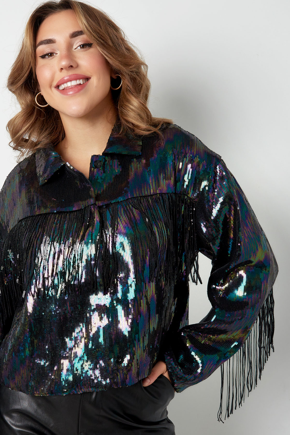 Coat with sequins and fringes - black multi - L h5 Picture6